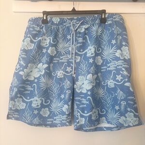 Peter Millar Swim Trunks Beach Shorts Skull Hawaiian Floral Blue XL